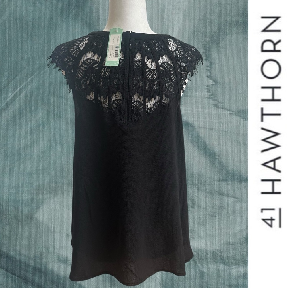 NWT 41 Hawthorn Black Jarred Lace Detail Cap-Sleeve Blouse, Size M, MSRP $58 - Picture 5 of 10